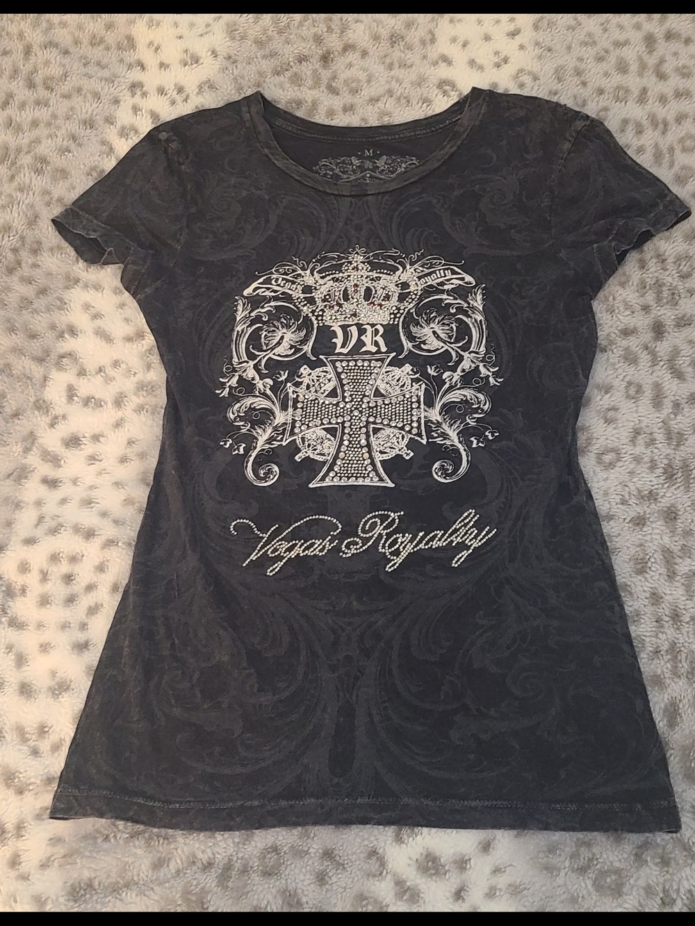 Vegas ROYALTY Y2K Embellished Graphic Tee - Black - SIZE MEDIUM